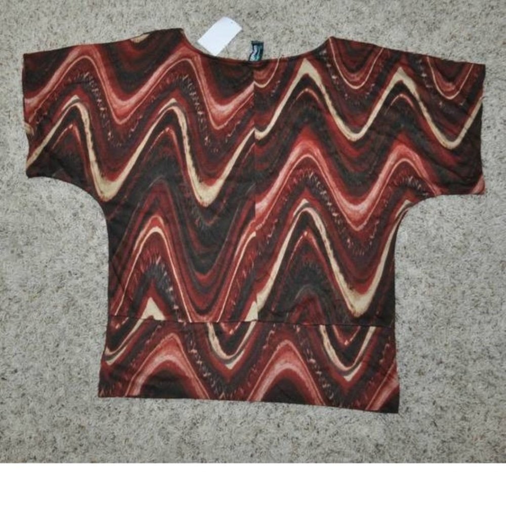 Weavers Shirt Jr M Brown Zig Zag Short Sleeve Banded Hem Lightweight Teen Girls
